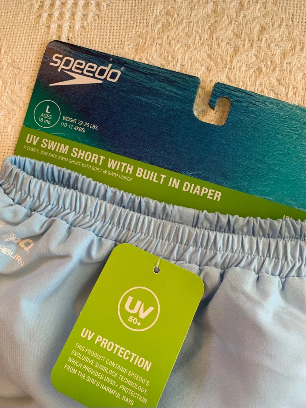 Speedo Light Blue Toddler 18 Mo. UV Swim Trunks with Built In Diaper